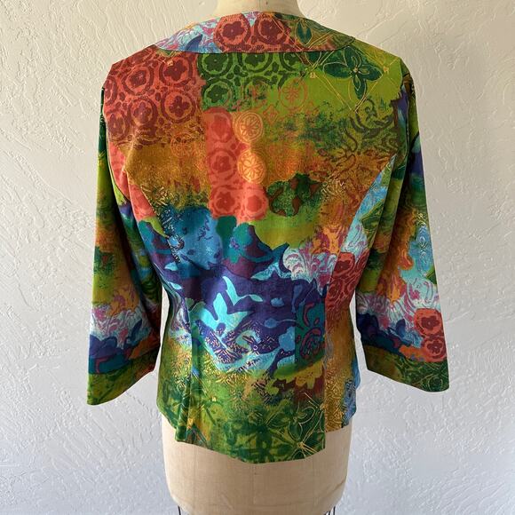 COLDWATER CREEK Womens Patchwork Foil Print Jacket Size 12 Colorful Art to Wear - Picture 3 of 12